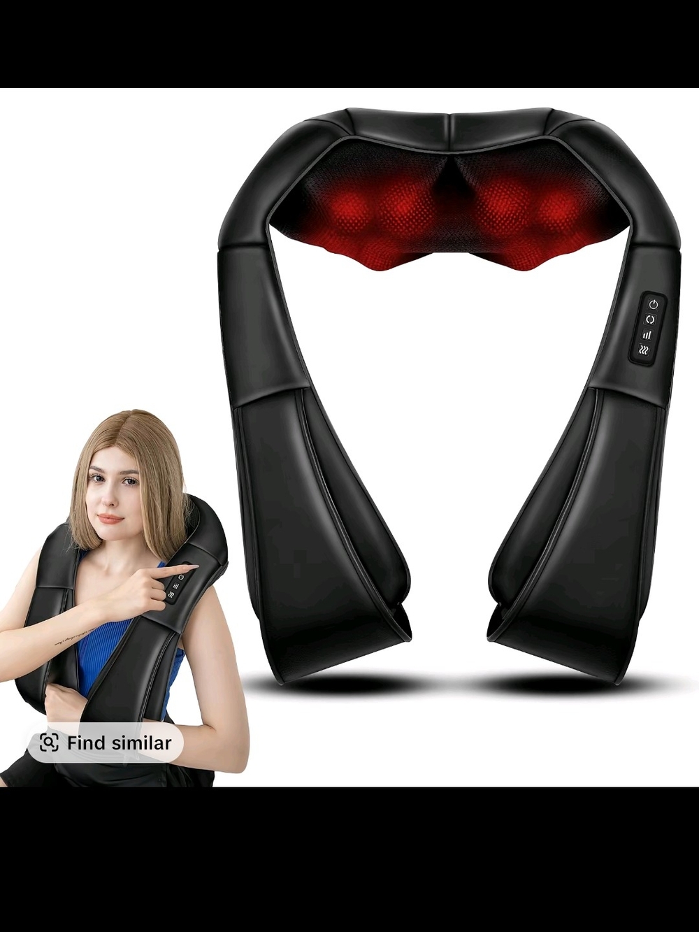 Cordless Black Neck & Shoulder Massager with Heat and Shiatsu Nodes